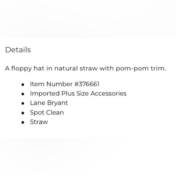 Lane Bryant Pom Poms Floppy Straw Hat - Picture 2 of 6